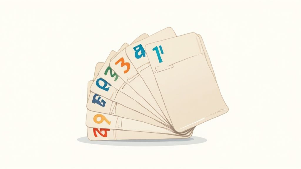 A structured layout of presentation slides being organised on a table.