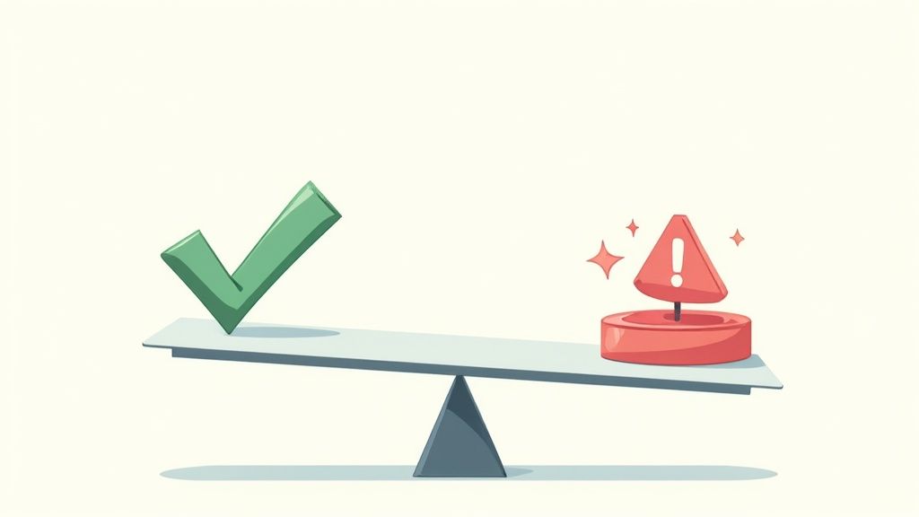 A balance scale weighing two options